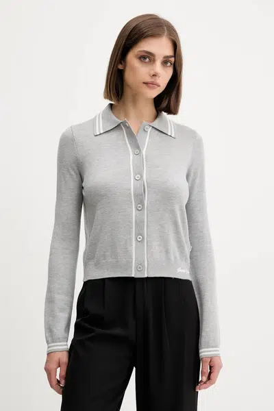 Kardigan s příměsí vlny Guess Jeans dámský, šedá barva, W5YR32 Z3HO2