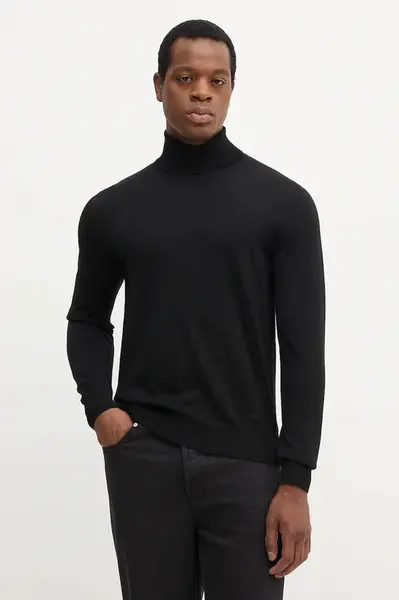 Vlněný svetr Emporio Armani pánský, černá barva, s golfem, 8N1M43 1M67Z