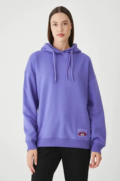Mikina Medicine dámská, fialová barva, s kapucí, s aplikací