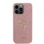 Zadní kryt Guess PU Fixed Glitter 4G Metal Logo pro Apple iPhone 15 Pro Max, růžová