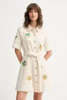 Šaty s příměsí lnu Never Fully Dressed Lauren béžová barva, mini, NFDDR2810