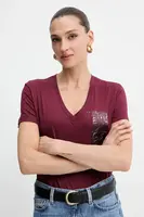 Bavlněné tričko Armani Exchange dámské, vínová barva, XW001358 AF10356