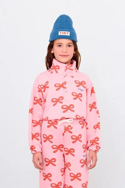 Dětská bavlněná mikina Tinycottons WORMS MOCKNECK SWEATSHIRT růžová barva, vzorovaná, AW25-075
