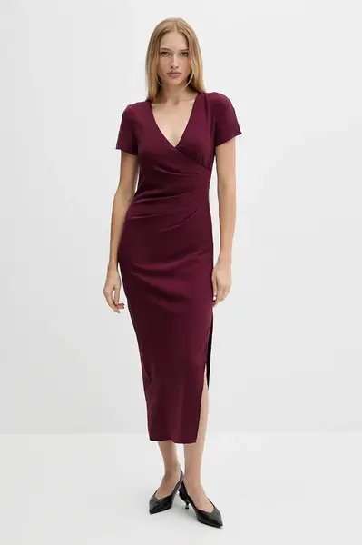 Šaty Armani Exchange vínová barva, maxi, přiléhavé, XW000665 AF10872