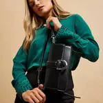 Marisse Shoulder Bag With Silver Buckle, Black