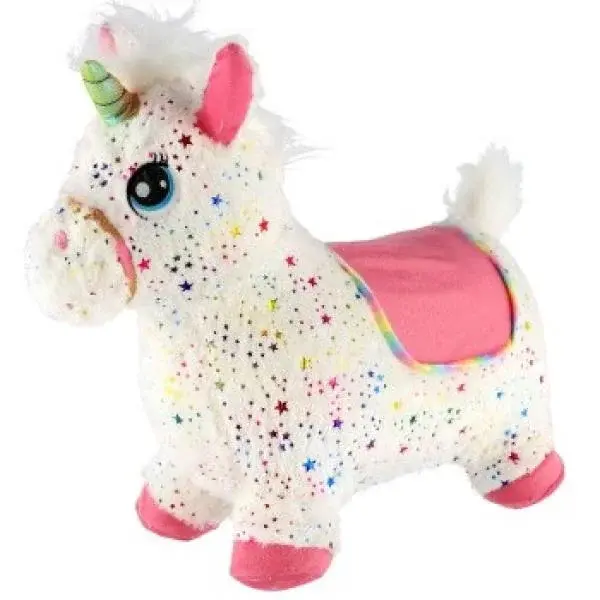 Hopsadlo jednorožec plyš biely s hviezdičkami so zvukom
