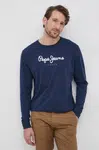 Bavlnené tričko s dlhým rukávom Pepe Jeans tmavomodrá farba, s potlačou, PM508209.595