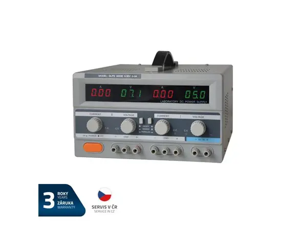 Zdroj laboratorní GETI GLPS 3003E  2x0-30V/ 0-3A+ (5V-3A)