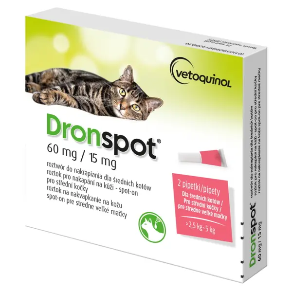DRONSPOT 60 mg/15 mg spot-on pro střední kočky 2x0,75 ml