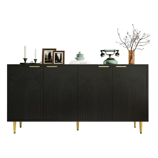 Modenvie SIDEBOARD, 160/40/80 cm, MDF a dřevotříska, černý se zlatými úchytkami