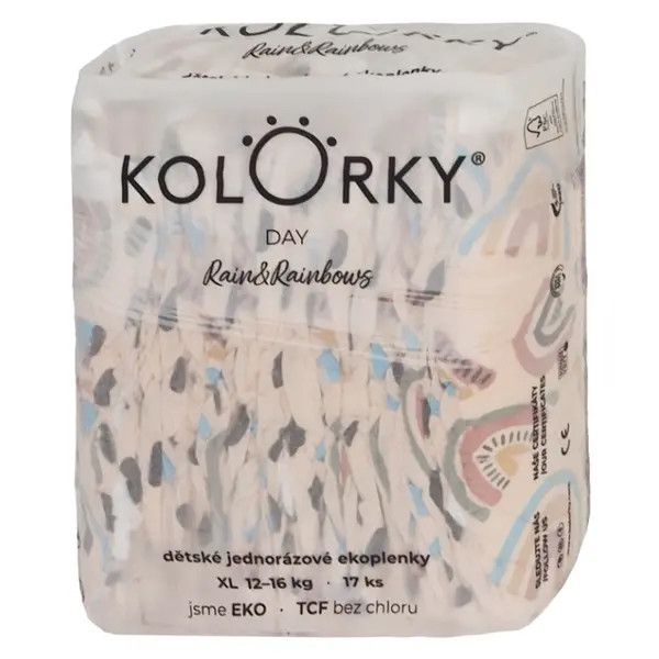 KOLORKY DAY Jednorázové EKO plenky déšť & duhy XL(12-16 kg) 17 kusů