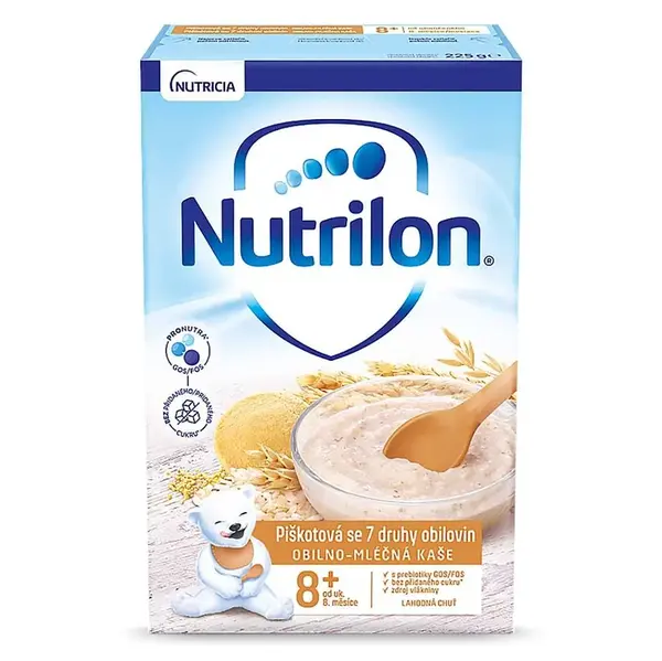 NUTRILON Obilno-mléčná kaše piškotová se 7 druhy obilovin od 8.měsíce 225 g