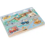 Adam Toys Dřevěná aktivní vkládačka se zvuky, Dopravní prostředky, přírodní