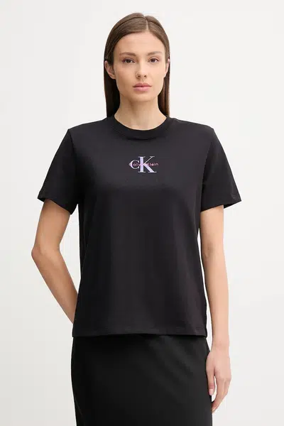 Bavlněné tričko Calvin Klein Jeans dámské, černá barva, LV047C856G