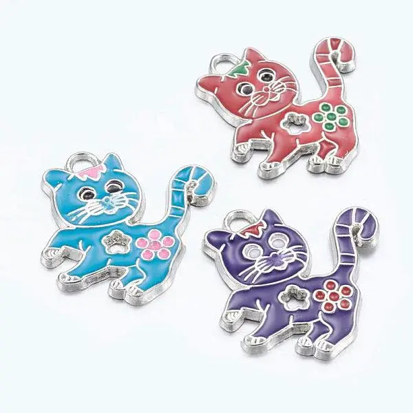 Alloy Enamel Kitten Pendants
