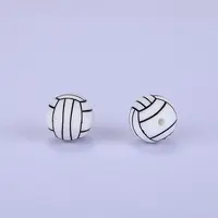 Printed Round with Baseball Pattern Silicone Focal Beads