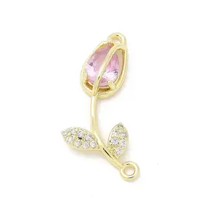 Brass Pearl Pink & Clear Cubic Zirconia Connector Charms
