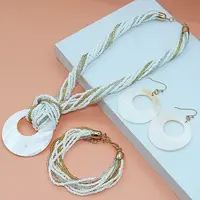 Bohemian Style Ring Shell & Glass Seed Beaded Pendant Necklaces & Dangle Earrings & Bracelets Sets