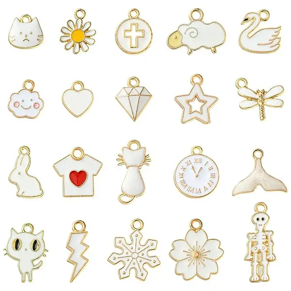 20Pcs 20 Styles Alloy Enamel Pendants