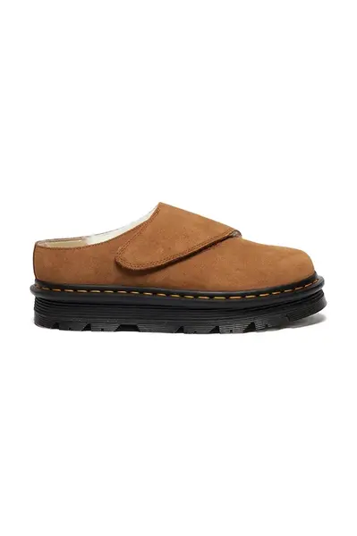 Kožené pantofle Dr. Martens ZebZag AnyWair Warm Lined Mule hnědá barva, DM41731200