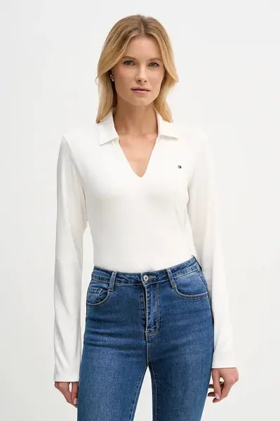 Bavlněné tričko s dlouhým rukávem Tommy Hilfiger béžová barva, WW0WW47850