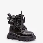 Insulated girls' ankle boots with fur on zip lacquered black Relobia