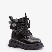 Insulated girls' ankle boots with fur on zip lacquered black Relobia