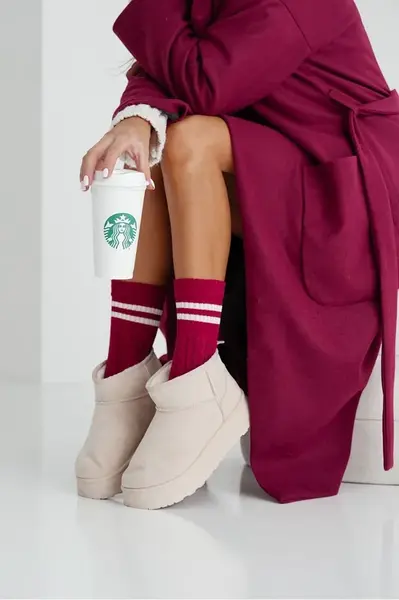 Milena Dámske ponožky vrkoč s pruhmi bordové