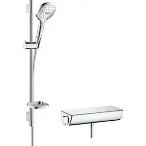 Hansgrohe Raindance Select E sprchový systém na stěnu s termostatickou batériou biela/chróm 27038400