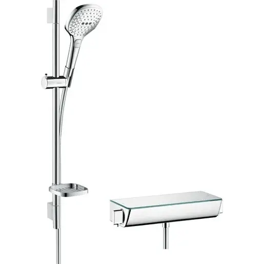 Hansgrohe Raindance Select E sprchový systém na stěnu s termostatickou batériou biela/chróm 27038400
