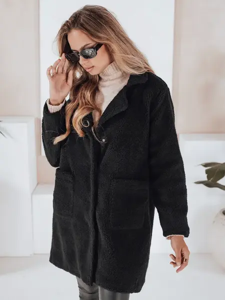 Dámsky zimný teddy kabát čierny