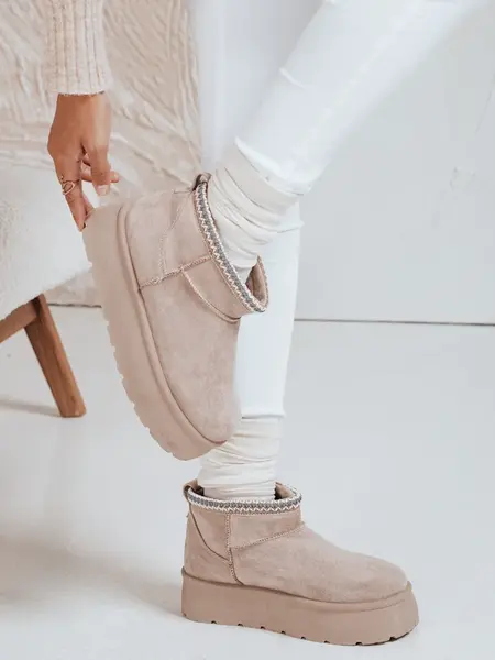 Śniegowce damskie na platformie jasnobeżowe Dstreet