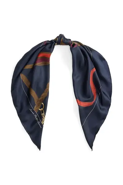 Hedvábný šátek Lauren Ralph Lauren dámský, tmavomodrá barva, 454P09781