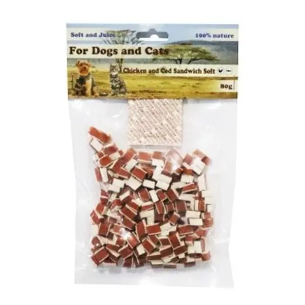 For Dogs and Cats Pochúťka Sandwich kura s treskou mini 1cm/80g