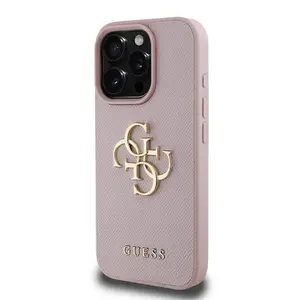 Zadní kryt Guess PU Grained 4G Metal Logo pro Apple iPhone 15 Pro Max, růžová