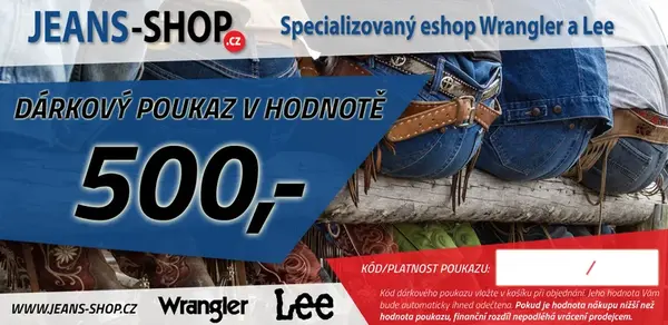 JEANS-SHOP Dárkový poukaz JEANS-SHOP.CZ v hodnotě 500,-