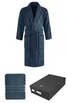 Pánský župan PREMIUM v dárkovém balení s ručníkem S + ručník 50x100cm + box Modrá