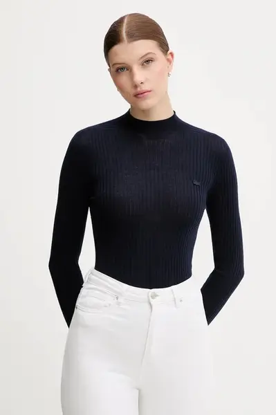 Vlněný svetr Lacoste dámský, zelená barva, s pologolfem, AF4189