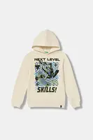 Dětská mikina United Colors of Benetton béžová barva, s kapucí, s potiskem, 3J73C205I