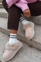 Boto Ženské Sněhule Na Platformě S Kožešinou A Přezkou Béžové Querina