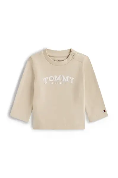 Kojenecké tričko s dlouhým rukávem Tommy Hilfiger béžová barva, s aplikací, KN0KN02147