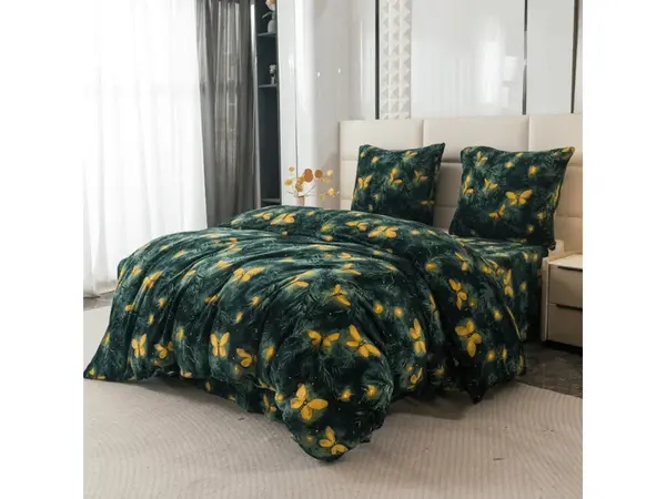 Mikroplyšové obliečky YELLOW BUTTERFLY tmavozelené Rozmer obliečky: 70 x 90 cm | 140 x 200 cm