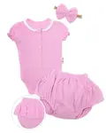 Baby Nellys 3-dílná mušelínová soupravička, body, kraťasky + čelenka GIRL, růžová, vel. 68 vel.  68