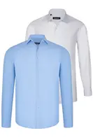 DUAL SET G726 DEWBERRY MENS SHIRT-WHITE-BLUE