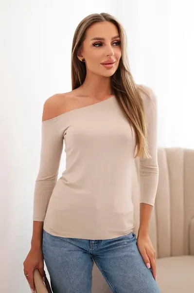 Kesi Dámska blúzka s odhaleným ramenom z viskózy s 3/4 rukávom béžová