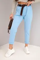 Kesi Włoski Dámske bavlnené nohavice s opaskom a podhnutým lemom modré