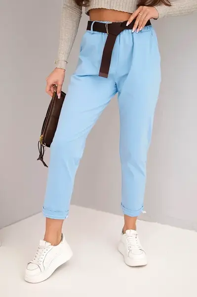 Kesi Włoski Dámske bavlnené nohavice s opaskom a podhnutým lemom modré