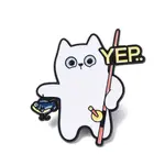 Fishing White Cat Enamel Pins