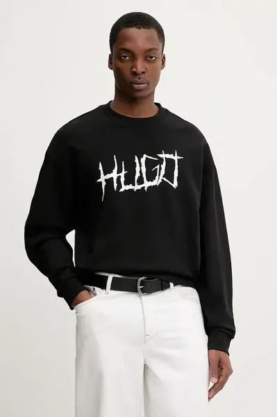 Bavlněná mikina Hugo Blue Namenex pánská, černá barva, vzorovaná, 50554392