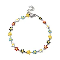 Colorful Enamel Flower Link Chain Bracelet
